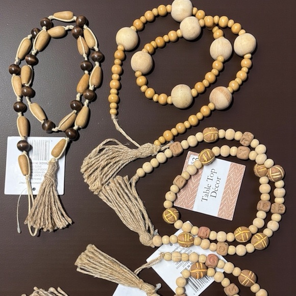 Other - NWT 29.5" Wooden Bead Neutral Garland –  Farmhouse Chic/Boho Neutral – Set of 5!
